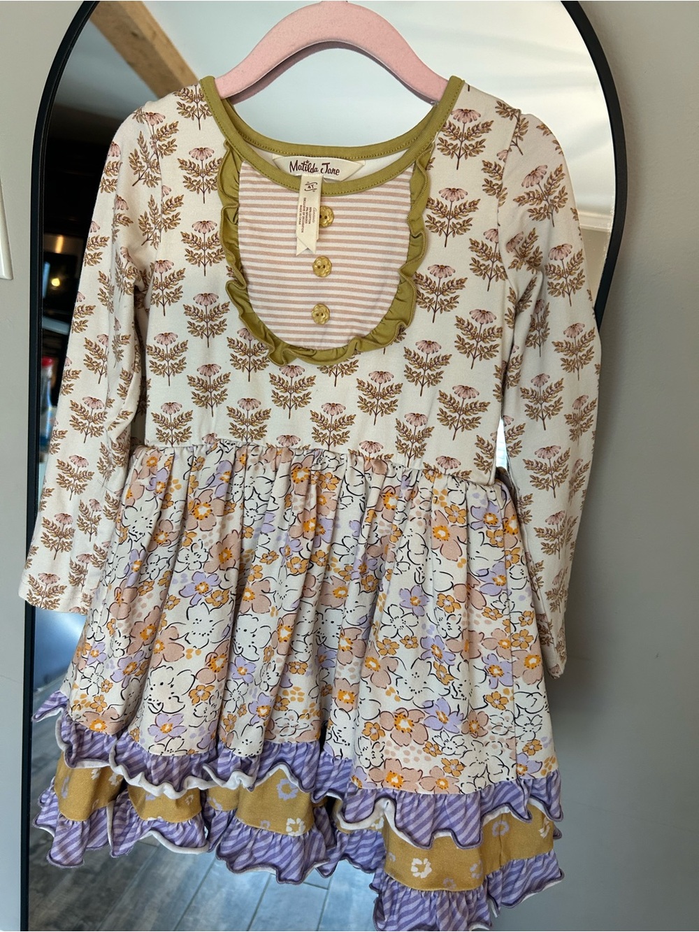 Matilda Jane Cream, Olive & Lavender Floral Ruffle Dress